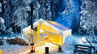 29C WINTER CAMPING IN THE WARMEST HOT TENT ON EARTH [upl. by Stoat371]