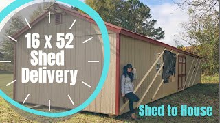 Shed Delivery  16 x 52  Shed to House Conversion [upl. by Ahon]