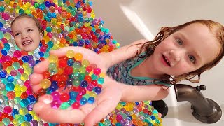 Adley amp Niko grow ORBEEZ the ultimate ball pit inside our bathroom family games amp lunch routine [upl. by Nyleda]