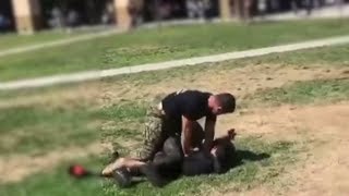 Marine Tackles High School Students During Brawl [upl. by Asoral]