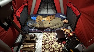 Hot Tent Camping In A Snowstorm [upl. by Terrye]