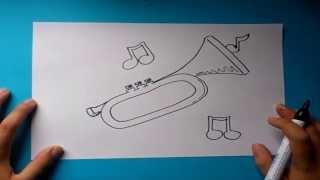 Como dibujar una trompeta paso a paso  How to draw a trumpet [upl. by Iggep]