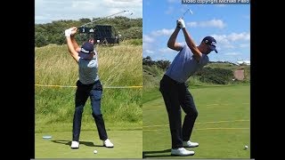 Justin Thomas golf swing  Long Iron faceon amp downtheline July 2017 [upl. by Yreva]