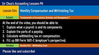 FABM2 Lesson 044  Monthly Compensation and Withholding Tax [upl. by Erodaeht16]